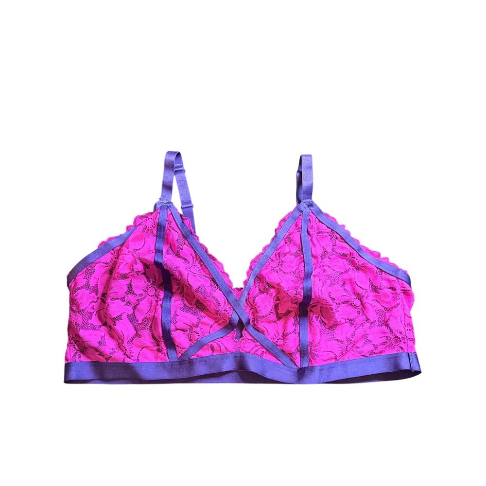 Torrid plus size 3X hot pink lace fuchsia purple trim bralette lingerie